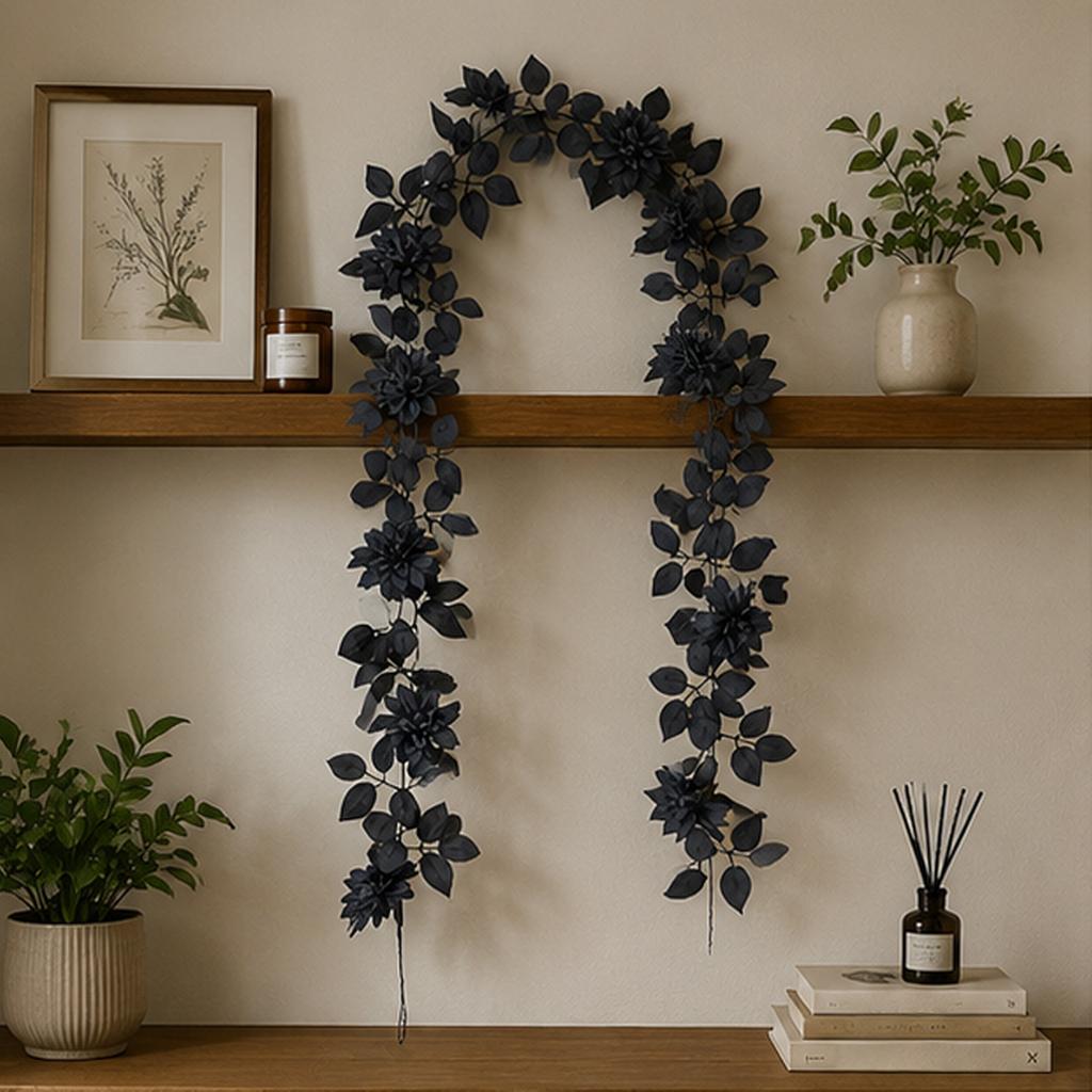 Artificial Dahlia Vine Garland with 26 Branches Faux Rose Leaf Decorative Hanging Flower for Home Wedding Event Archway Doorway Wall Decor