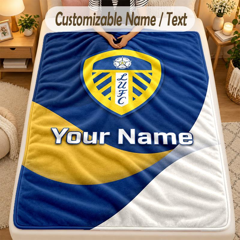 Flannel BlanketLeeds United Custom Name Text Personalized Soft Warm Throw Blanket Home Decor Gift