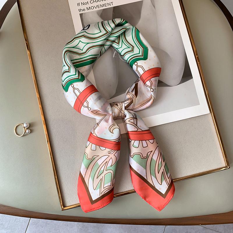 1116 Korean Version of the New Spring and Autumn Printing Fashionable and Simple Small Silk Scarf Women's Decorative Scarf Square Scarf Dual-purpose 