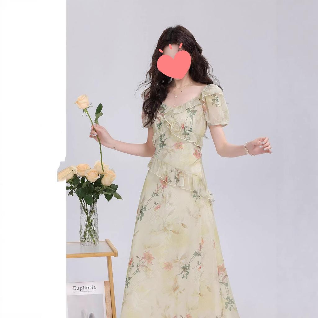 Fashion Floral Dress Women's Summer New Niche Gentle Lotus Leaf Lace Dress