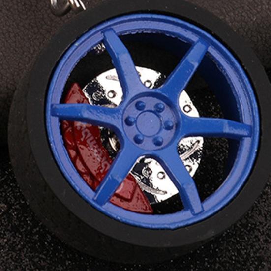 Keychain Pendant Wheel Caliper Design Zinc Alloy Key Chain with Rubber Tires Racing Style Key Holder Backpack Car Accessory