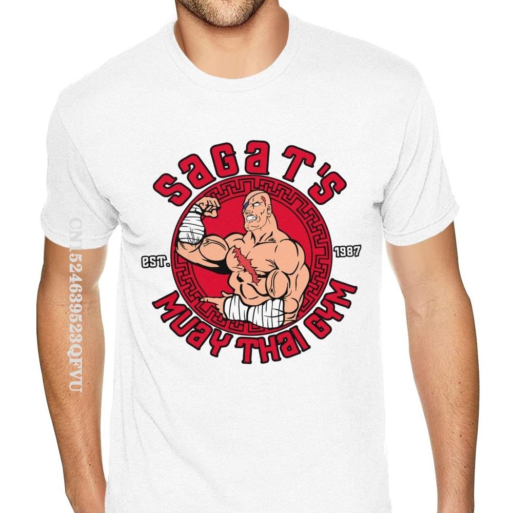 80s Sagat Muay Thai Gym Shirt Oversized Anime Tshirt Men HipHop Print Cotton Male's Harajuku Black T-Shirts Camisa Streetwear