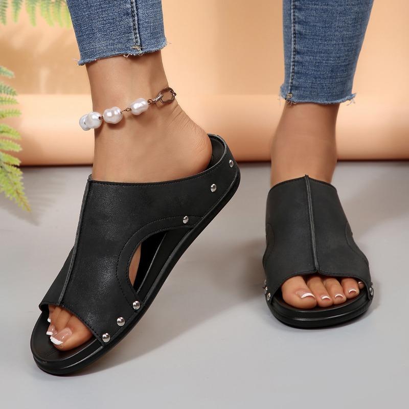 Wedge Heel Slippers Summer Rivet Shoes Sandals and Outerwear Slippers