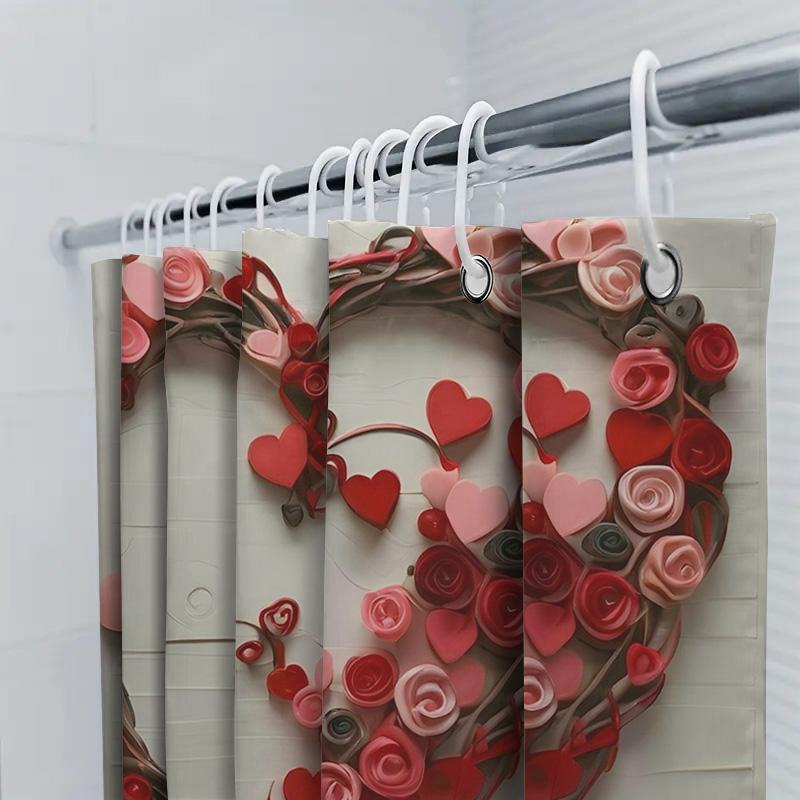3D Heart and Roses Shower Curtain | Romantic Bathroom Decor