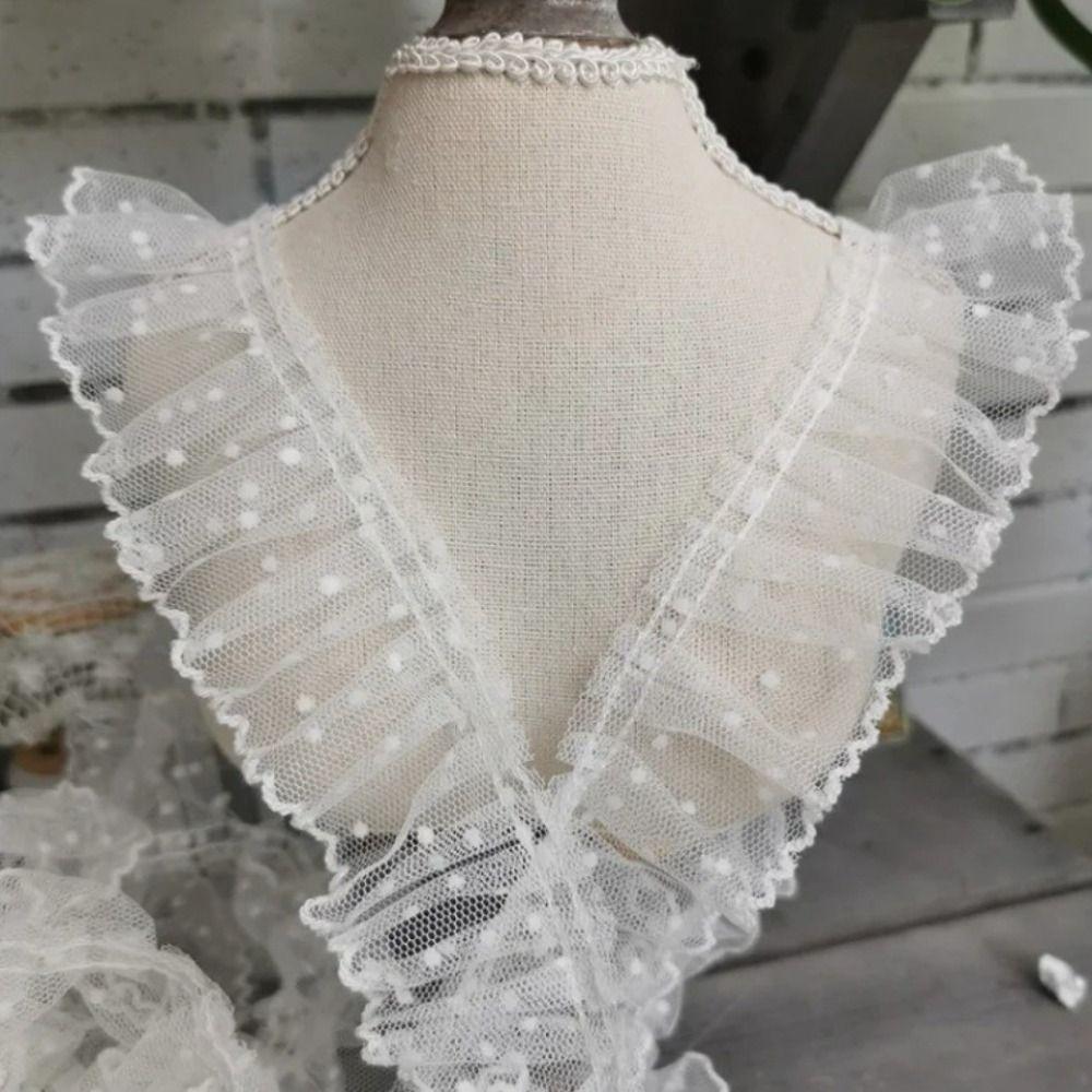 Elegant Pleated Lace Trim Vintage Polka Dot Mesh Ribbon Lace Fabric Ribbon  Dress Accessories