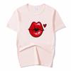 Summer Tops Red Mouth Lip Kiss Printed Women Fashion Tshirt Funny Leopard Graphic Tee
