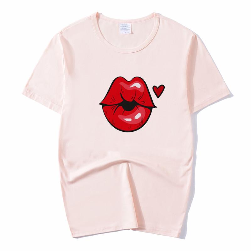 Summer Tops Red Mouth Lip Kiss Printed Women Fashion Tshirt Funny Leopard Graphic Tee