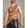Men'S Sleeveless Leopard Bodysuit Tops Sexy Ultrathin Sheer See Through Tigths Man Shaping Wear Buckle Open Crotch Onesies