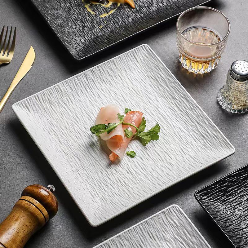 High-End Black Ceramic Square Steak Plate - Lightweight, Luxury, Stylish Dish for Home Use