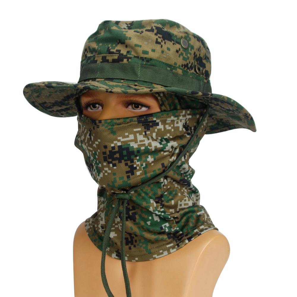 Sombrero de Pesca Camuflaje Hombre, Gorro Boonie Ala Ancha con Pasamontañas, Plegable, Accesorio Táctico Exterior