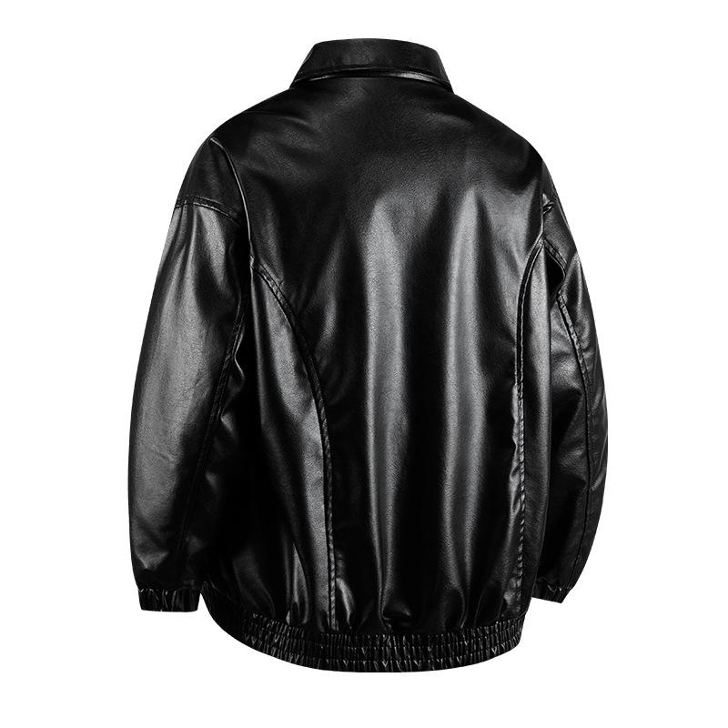 Vintage Spring and Autumn Thick Collar Leather Jacket, Couple Jacket, Hong Kong Style Leather Coat