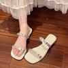 Fashion Slippers Casual Female Shoes Low Med Slides Jelly Flip Flops Square heel Luxury 2025 Soft Glitter Block Hoof Heels Rome Crystal