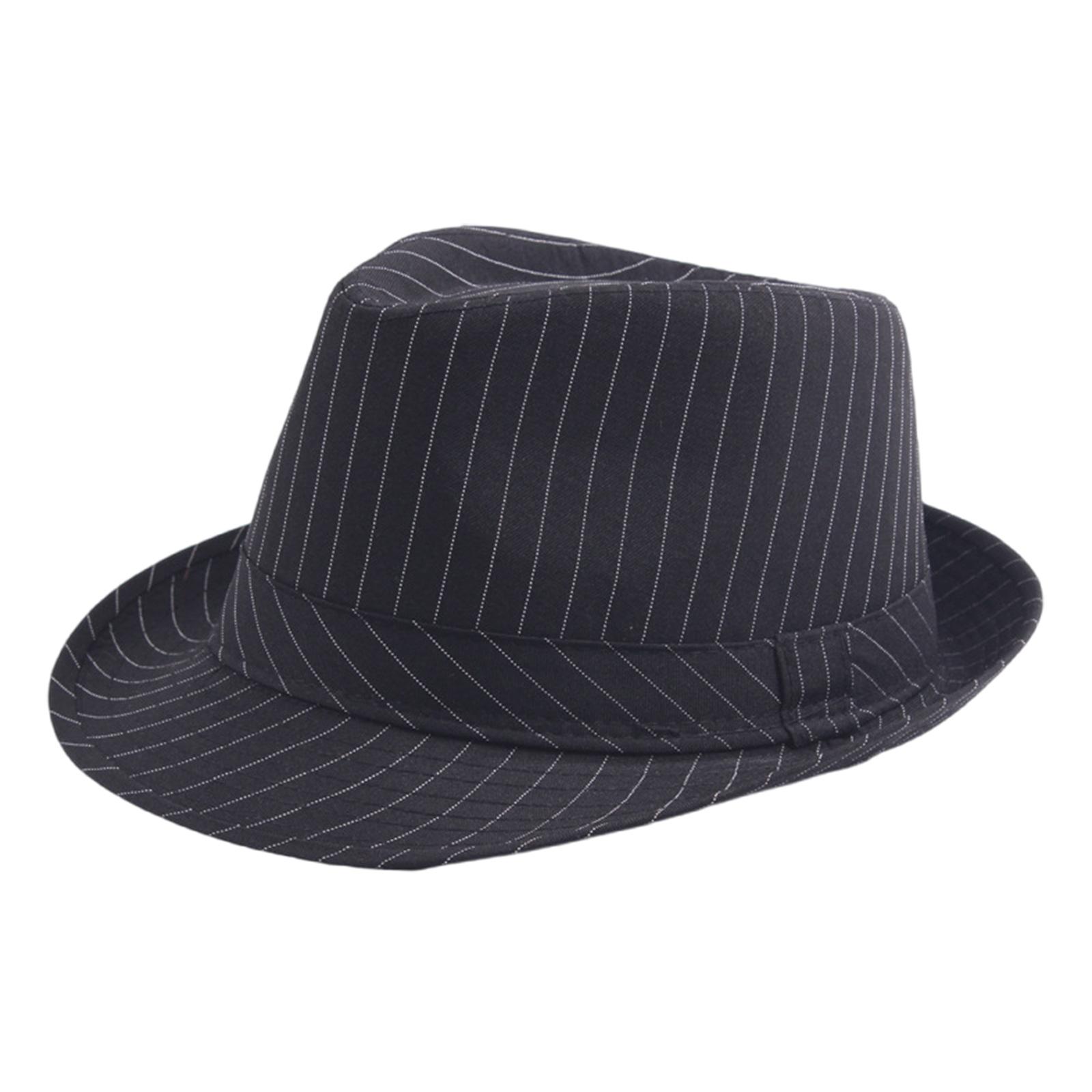 

Striped Top Hat Old-fashioned Fedora Hat Gift for Boyfriend Hat Short Brimmed for Travel for Outdoor Gatherings 58cm чёрный
