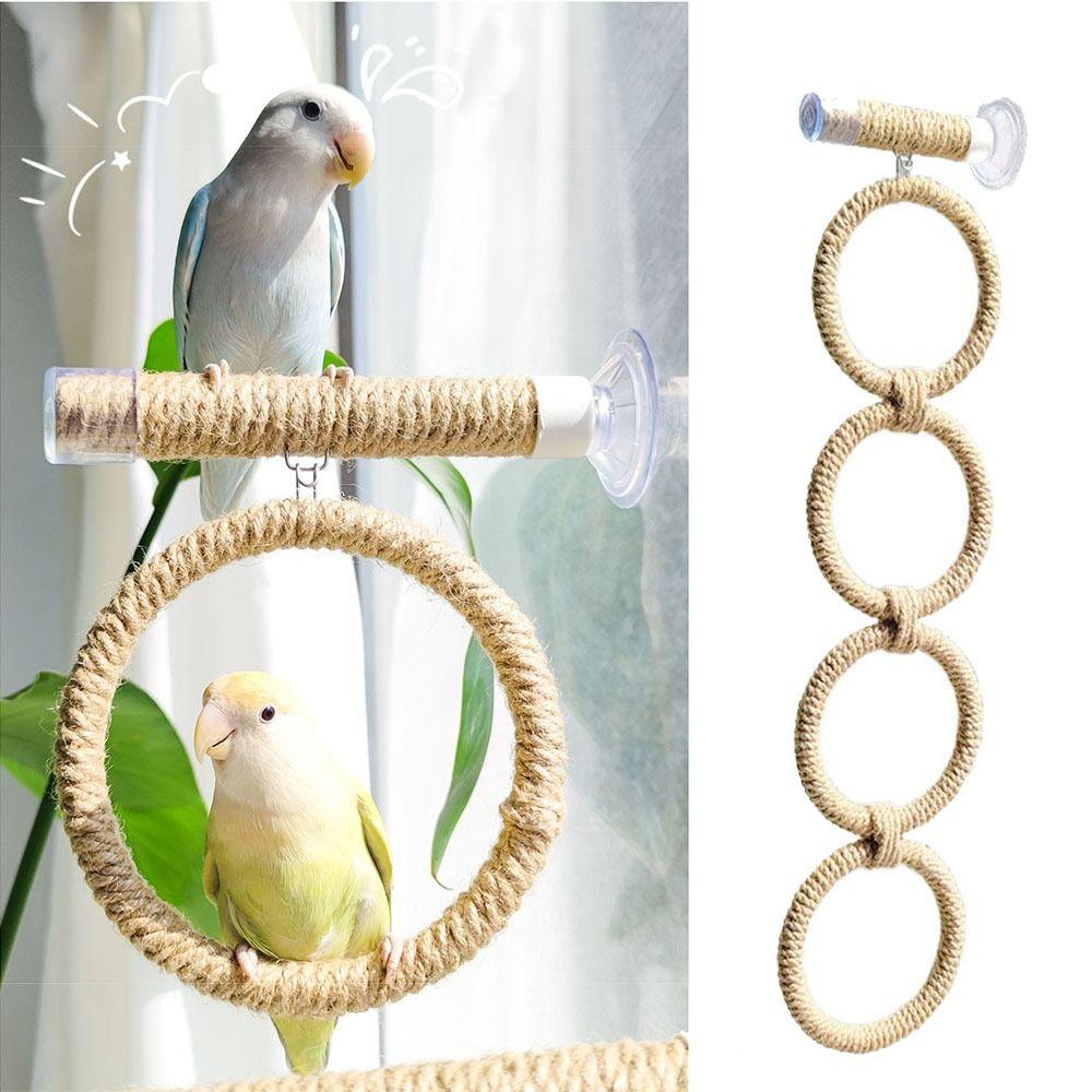 Suction Cup Bird Toy Swing Set Non-slip Comfortable Grip Hanging Bird Standing Perch Linen Rope Easy To Install