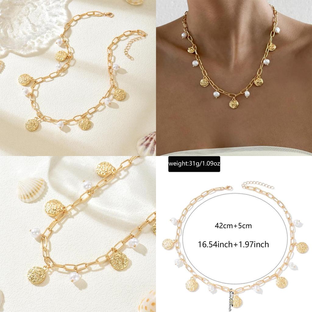 Minimalist Geometric Alloy Necklace With Artificial Pearl Pendant For Casual Women