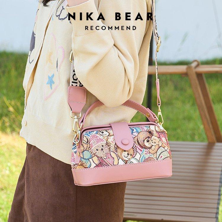 Nieuwe tas met geborduurde beer, modieuze tas voor mobiele telefoon en kleingeld