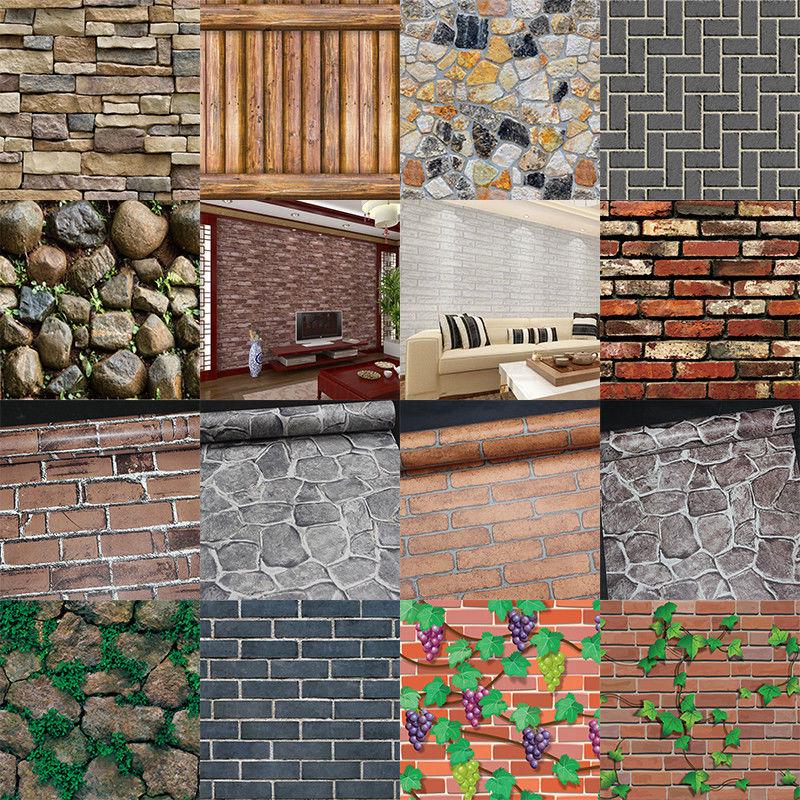 Buy Modern Fashion 3D Wall Paper Brick Stone Rustic Selfadhesive