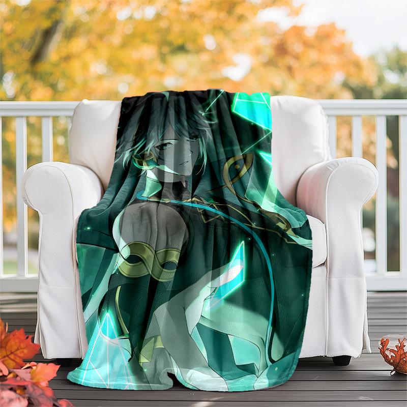 1pc Genshin Impact Alhaitham2 Theme Blanket - Digital Print, Polyester, Cozy for All Seasons, Perfect for Outdoor, Camping, and Travel