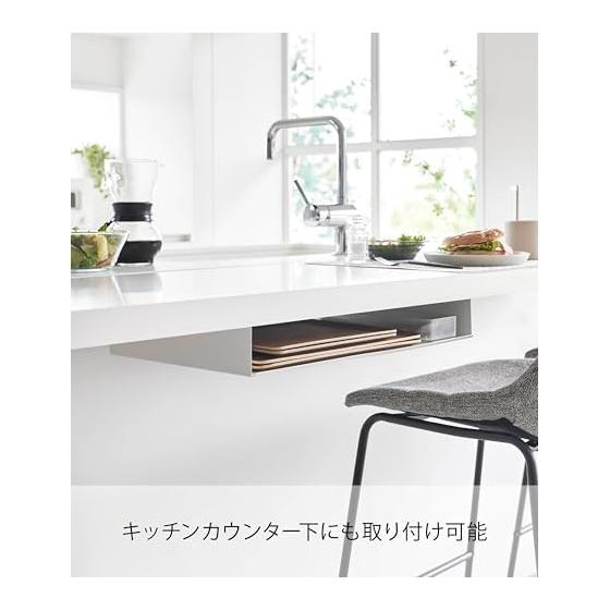 Yamazaki Jitsugyo Under Table Placemat Storage Rack White W55 x D30.2 x H6.6cm Tower Retrofitted Storage Wood Screw Fixed 1873