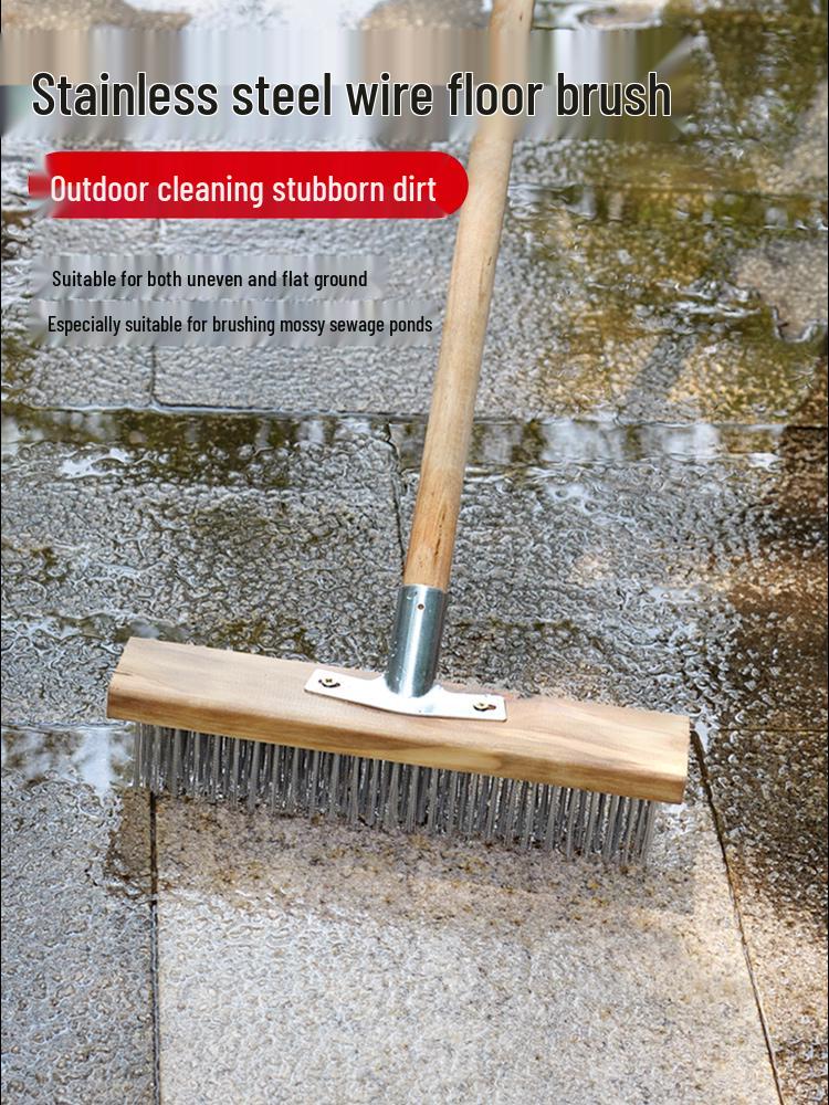Long-Handled Stainless Steel Wire Brush for Household Floor and Toilet Cleaning