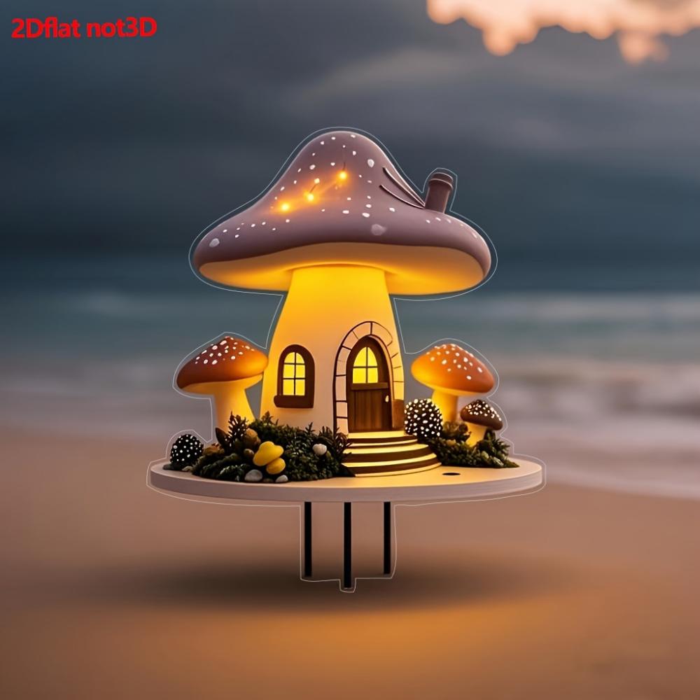 Okouzlující pohádkový houbový domeček, 2D plochý akryl, dekorace, vhodný pro zahradu, trávník, pokojové rostliny, venkovní, Vánoce, Halloween