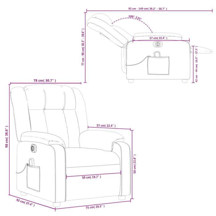 VidaXL Fauteuil de Massage Inclinable Électrique, Chaise de Relaxation avec Dossier, Siège avec Accoudoirs, Fauteuil TV de 3205306