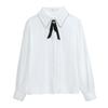 Fashion New 2024 Autumn Long Sleeve Bow Turn Down Collar Office Lady White Chiffon Blouse Shirt Women Tops Blouses Shirts  J506