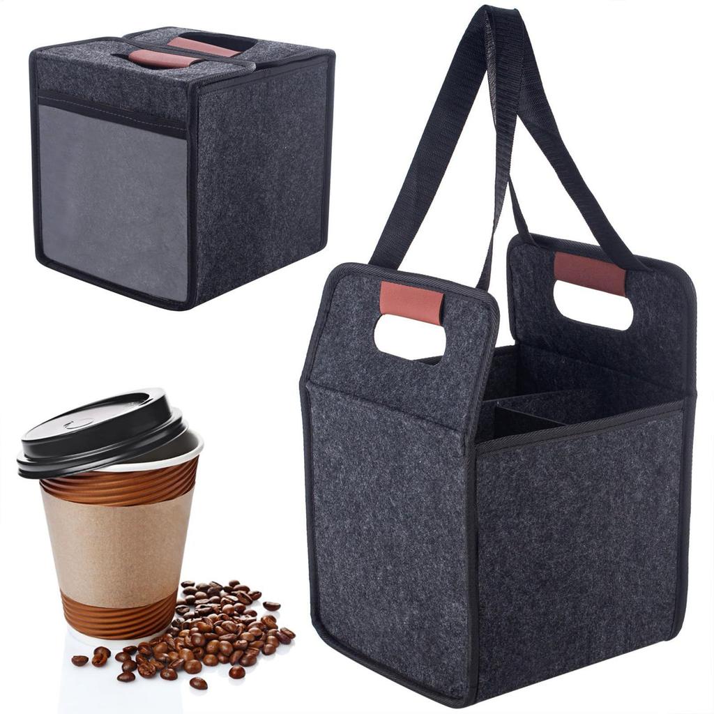 Drink Holder with Handle Reusable Car Insulated Beverage Tote Bag Foldable Tote Bag for Daily Commute Car Picnic Cruise Party