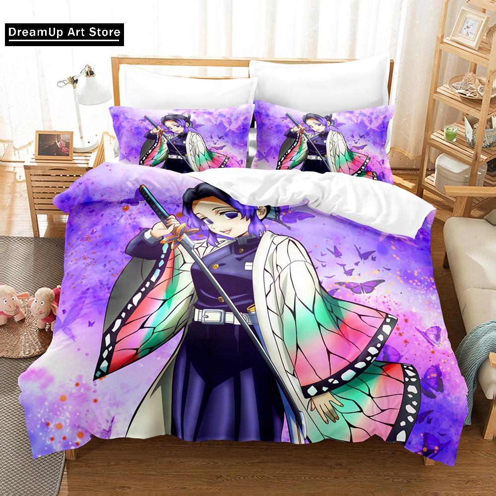3D Print Kochou Shinobu Anime Demon Slayer Bedding Set Cute Quilt Cover Bed Cover With Pillowcase Twin Single Queen King Size