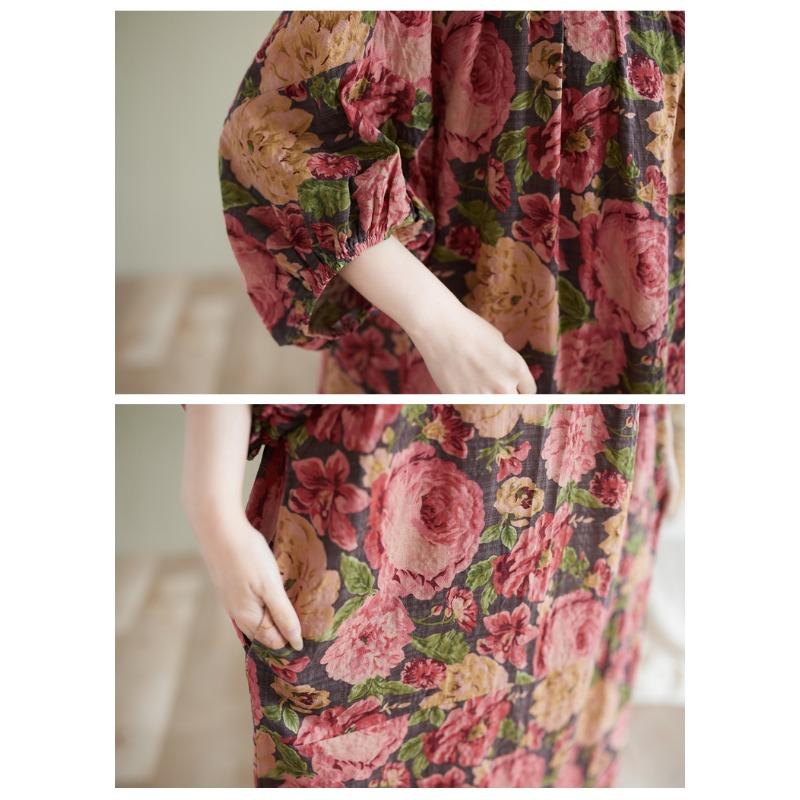 Dimanaf 2025 Summer Plus Size Dress Women Casual Vintage Floral Dress Basic Printing Long Beach Elegant Loose Dress