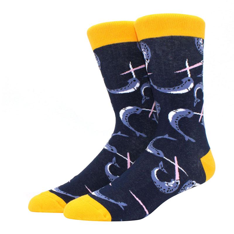 1 Pair Men's Fun Hip Hop Skateboard Beer Happy Art Print Mid Socks, EU38-46