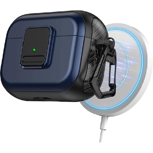 Kid-Proof case for AirPods Pro 1/2 1st/2nd gen Generation/AirPods 3: Magnetic, Safety Lock, Shock-Proof, with or Without AirTag Holder (Blue and