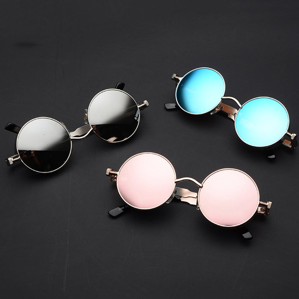 Retro Punk Sunglasses Round Reflective Glasses for Men Women Vintage Style UV Protection