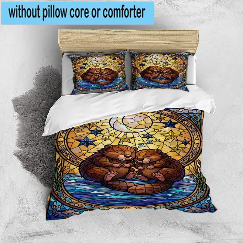 Starry Groundhog Illustration 3pcs Bedding,Including 1pc Duvet Cover And 2pcs Pillowcases Perfect for Christmas,Ideal for Bedroom, Dormitory