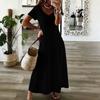Women Plus Size V Neck Short Sleeve Black White Printed Straight Long Dress