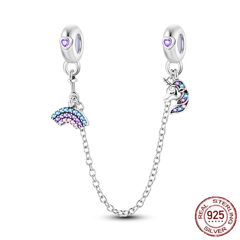 Breloque Chaîne de Sécurité Étoiles et Lune Trèfle à Quatre Feuilles en Cuivre pour Bracelet Authentique DoItYourself Bijoux Cadeaux