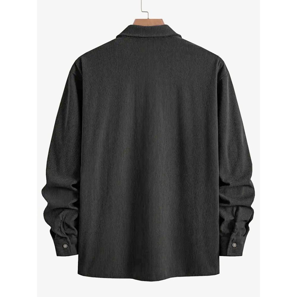 Men Corduroy Shirt Long Sleeve Plaid Solid Color Wrinkle Free Business Casual Slim Fit Top