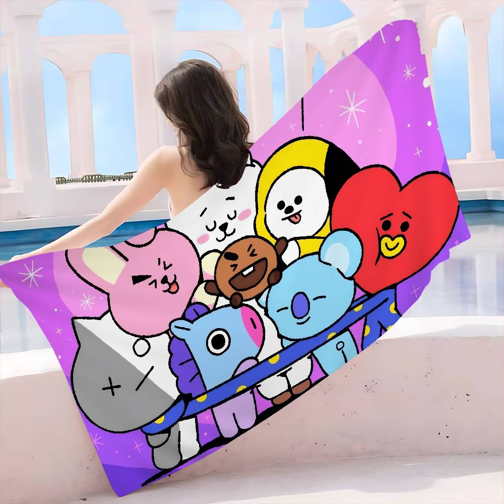 B-Bt-21 Group Cartoon Anime Big Microfiber Beach Towels Quick Dry Towel Sand Beach Towels Pool Towel for Travel Swim Pool Yoga