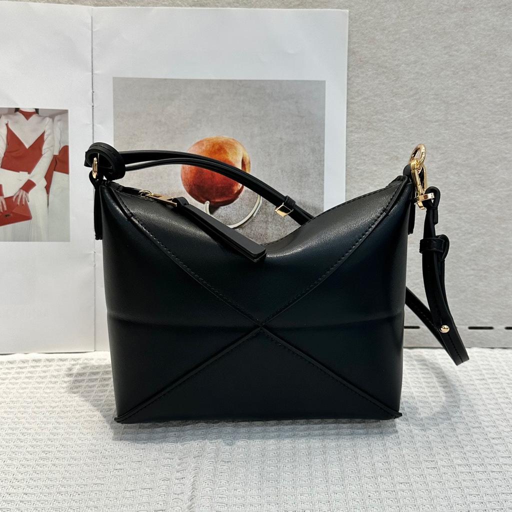 Top Layer Cowhide Folding Geometric Bag Handbag French Armpit Bag Genuine Leather Lunch Box Bag Fashion Shoulder Crossbody Bag For Women