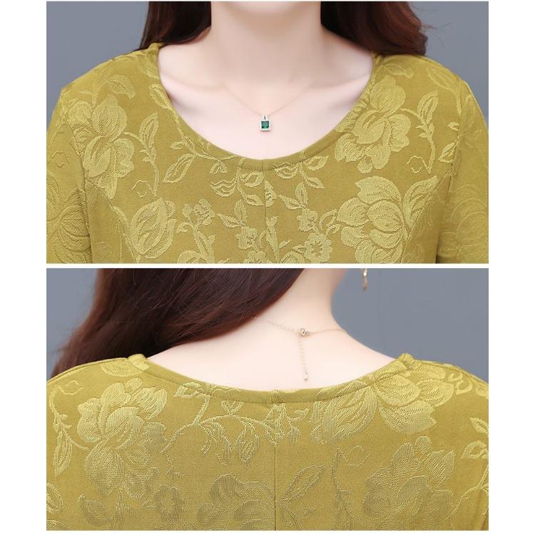 Abito Maxi Lussuoso Jacquard Floreale Girocollo Maniche Lunghe per Madri Elegante Abito da Ballo
