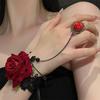 Black Lace Red Rose Finger Bracelet With Ring Harness Slave Link With Ring Bracelet Accessories Party For Women