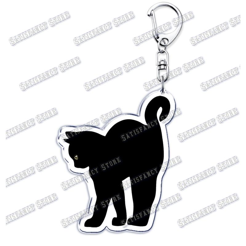 Cute Kawaii Little Black Cat Acrylic Keychains Funny Pet Kitty Keyring for Accessories Bag Pendant Key Chain Jewelry Fans Gifts
