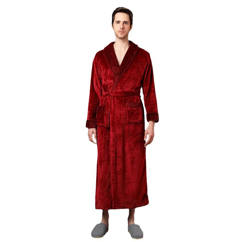 Women's & Men's Double-Sided Thick Coral Fleece Bathrobe - Long, Ankle-Length, Ideal for Autumn & Winter
