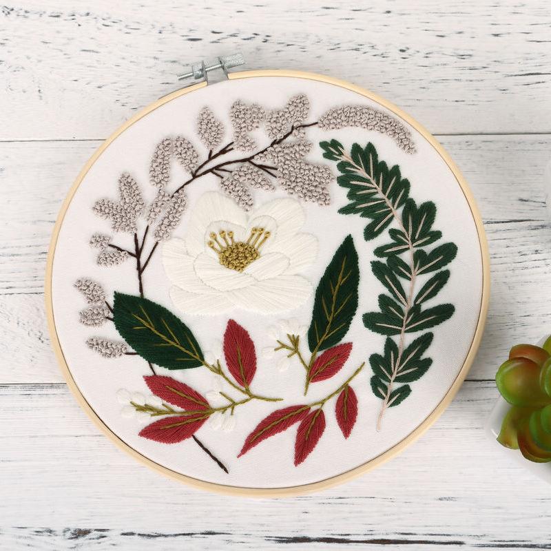Diy Handmade Embroidery Material Package, Simple And Elegant Flowers And Plants European Style, Needle And Thread Set.