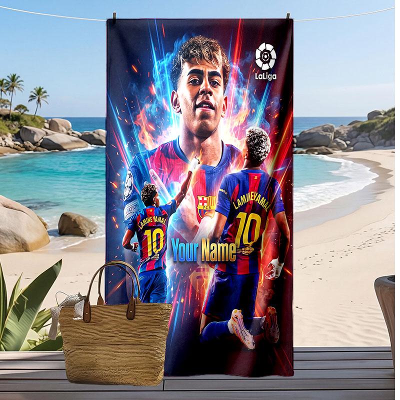 Lamine Yamal Personalisiertes Bedrucktes Strandtuch Fußball Logo Unterstützung Benutzerdefinierter Name Text Saugfähiges Handtuch Für Sport Reisen Besonderes Geschenk