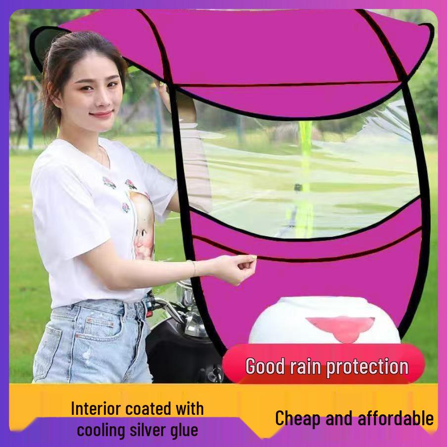 Detachable Electric Car & Motorcycle Umbrella: Rainproof & Windproof Sunshade Canopy with Quick Release, Cartoon Design