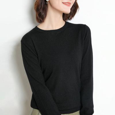 Yousheng Women Sweater Round Neck Long Sleeve Ribbed Trim Knitting Tops Solid Color Warm Pullover Tops Knitwear