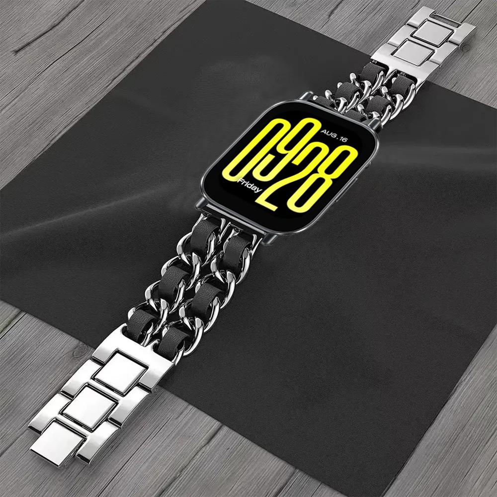 22mm Metal Cowboy Chain Strap For Redmi Watch 5 Active / 5 Lite Gorgeous Bracelet Watchband For Xiaomi Watch 5 S5-S4-S3-S2-S1 Belt