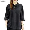 ZANZEA Women Casual Round Neck Solid Color 3/4 Sleeve Blouse