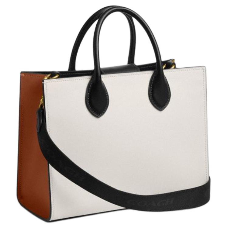 Coach Ace 26 Color Block Detachable Shoulder Strap Leather Tote Bag Women tote White Black CAM39-B4CAH
